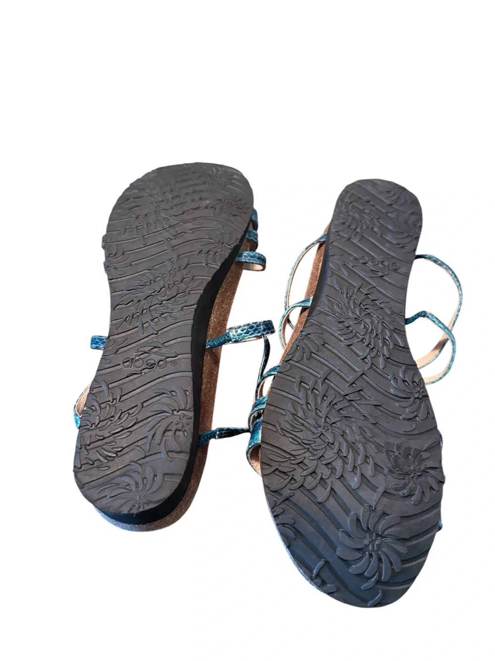 ABEO BioSystem Blue Metallic Snakeskin T Strap Comfort Sandals Women’s 11WP wide